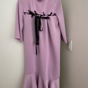 Lavender Ribbon-Trim Midi Dress